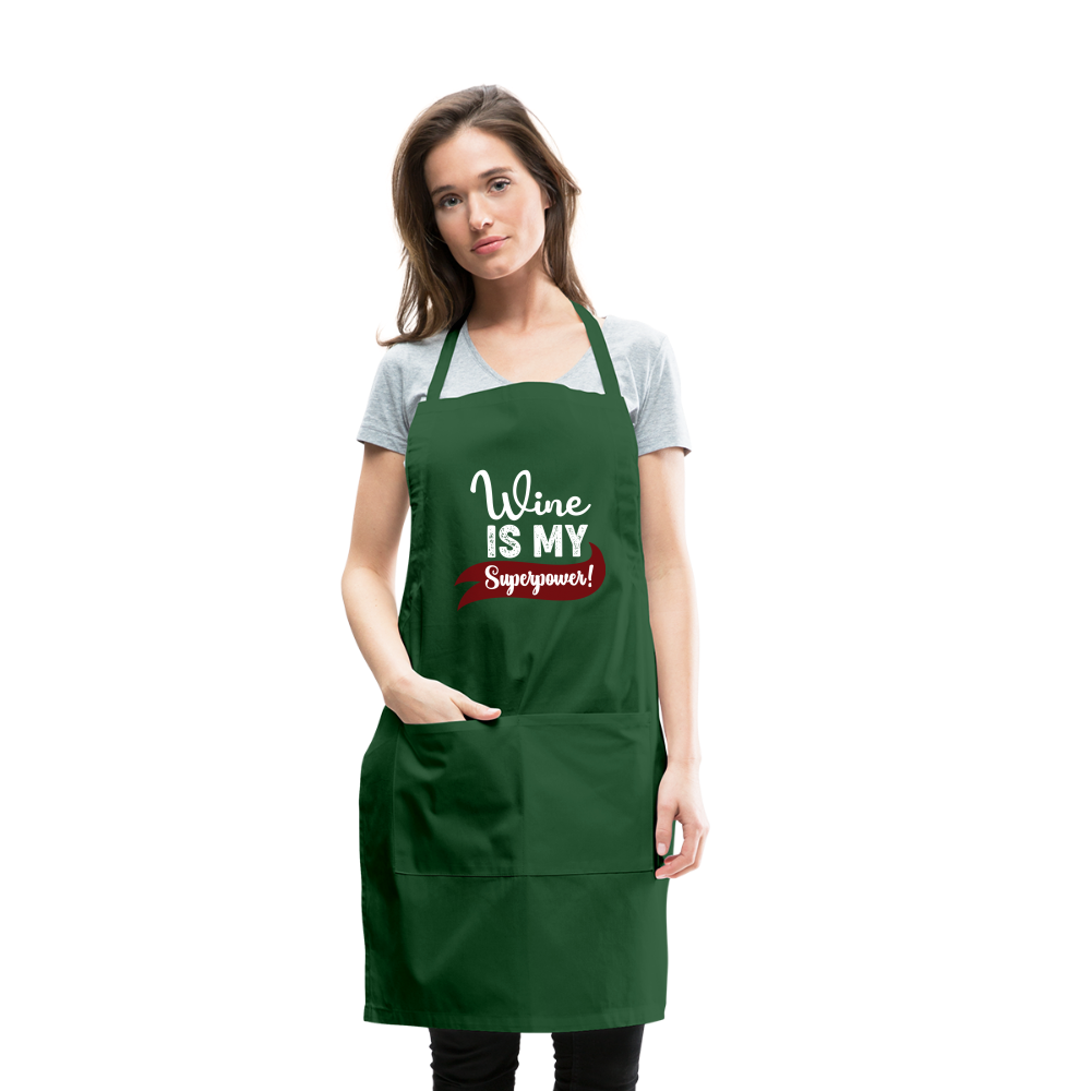 Wine is My Superpower Adjustable Apron - forest green