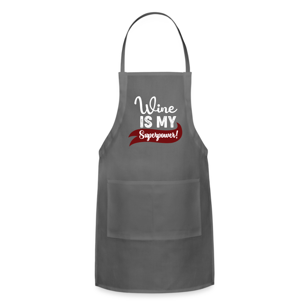 Wine is My Superpower Adjustable Apron - charcoal