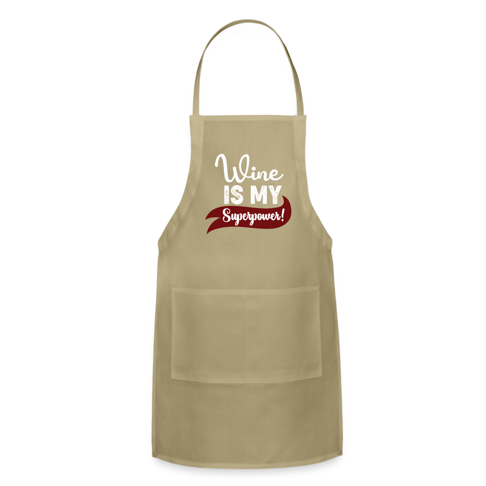 Wine is My Superpower Adjustable Apron - khaki