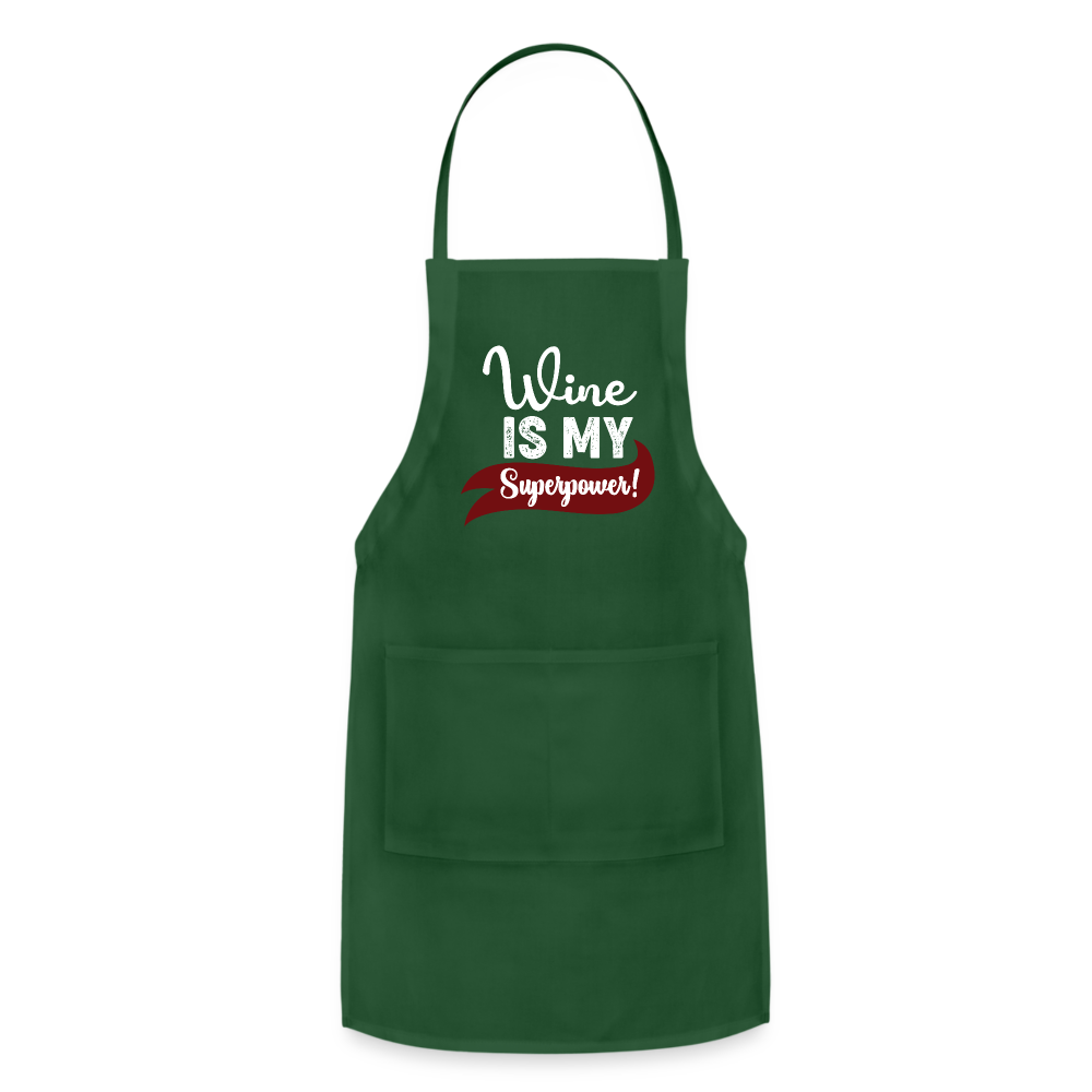 Wine is My Superpower Adjustable Apron - forest green