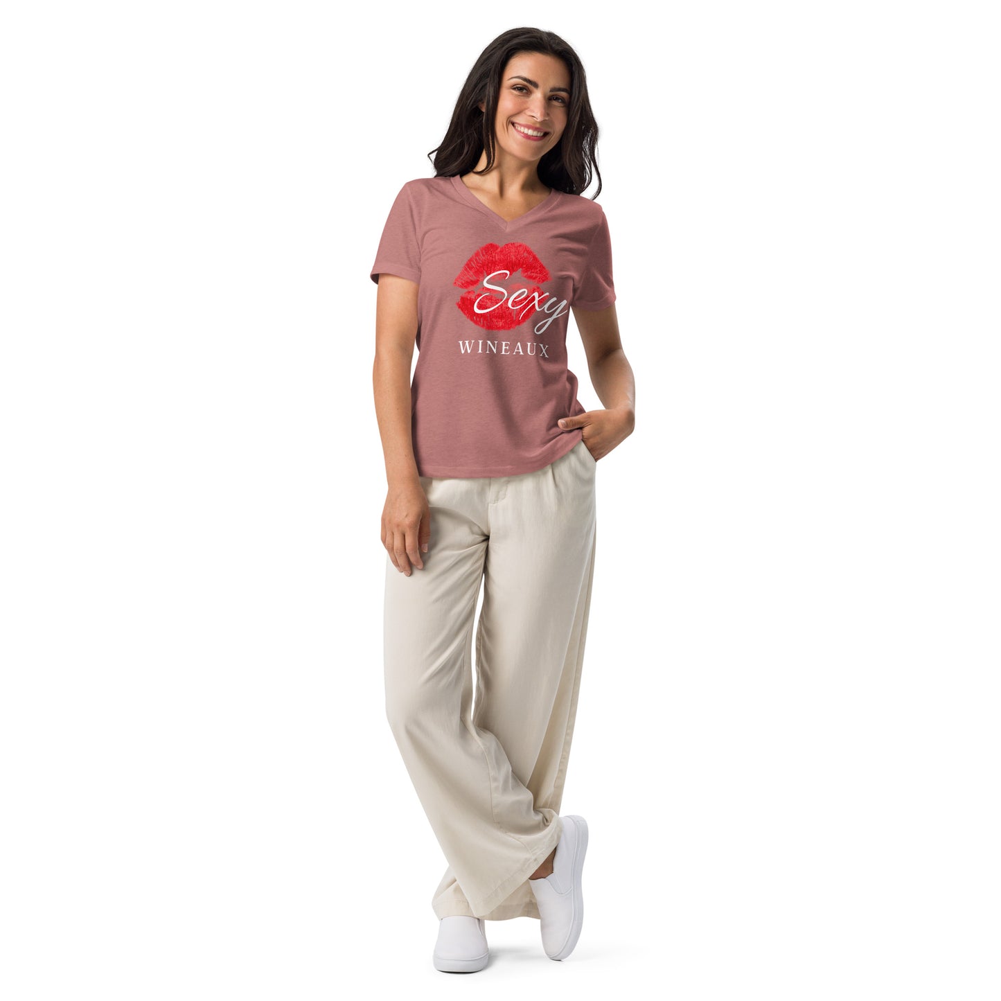 Sexy Wineaux w/Lips Women’s V-neck t-shirt