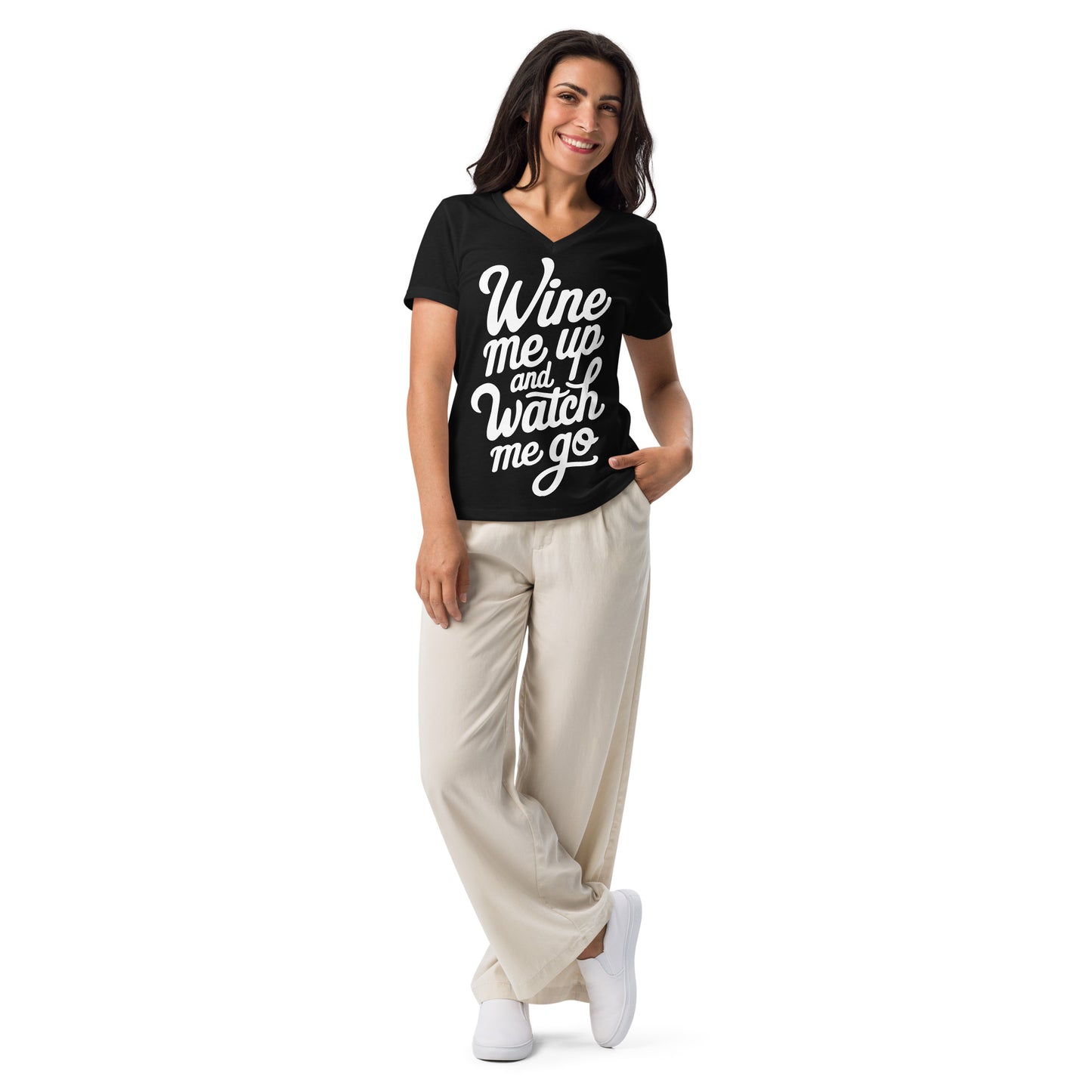 Wine Me Up & Watch Me Go Women’s V-neck t-shirt