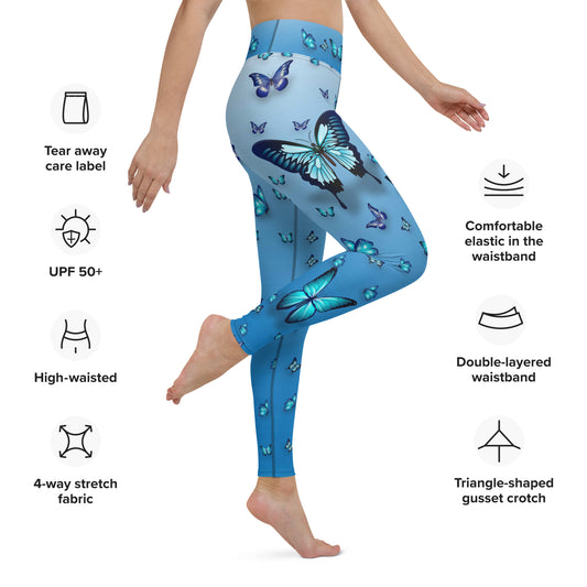 Blue Butterfly Yoga Leggings