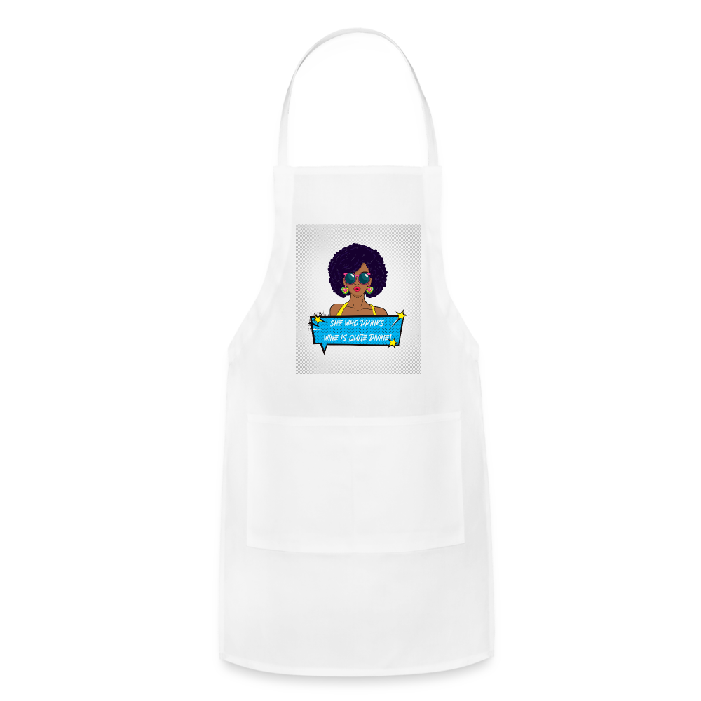 She Who Drinks Wine is Quite Divine Pop Art AA Adjustable Apron - white