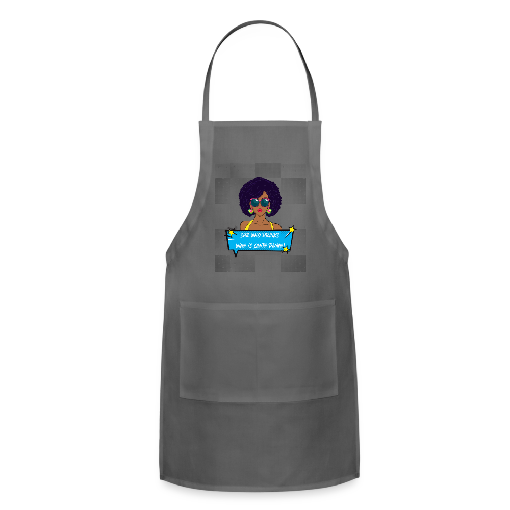 She Who Drinks Wine is Quite Divine Pop Art AA Adjustable Apron - charcoal